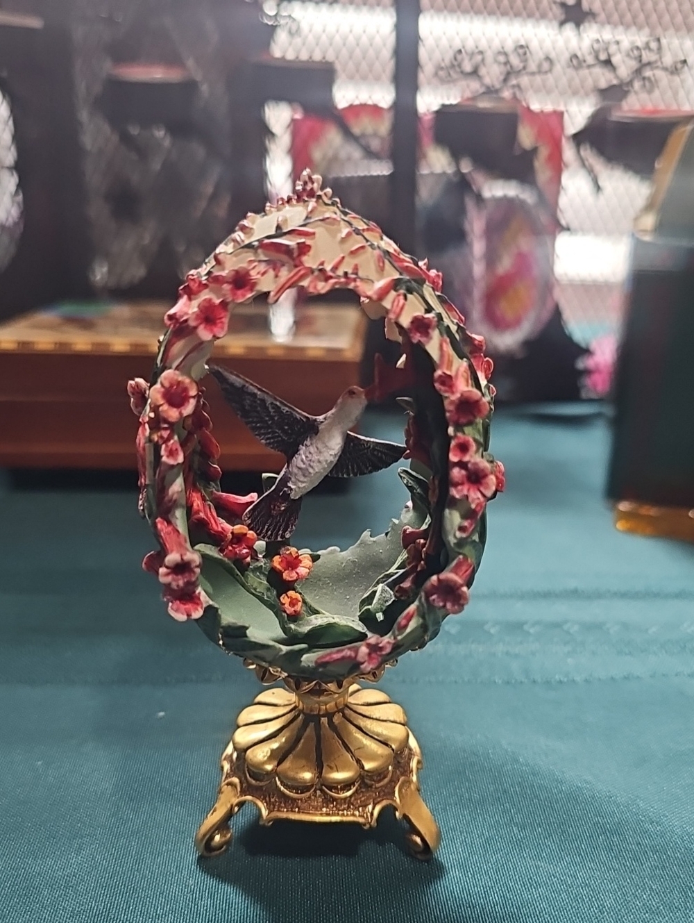 Vintage House of Fabergé "Jewels in the Garden" Hummingbird Egg Figurine